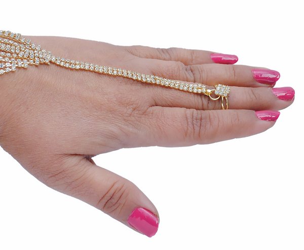 goldpolish white diamond hand ring bracelet-1454