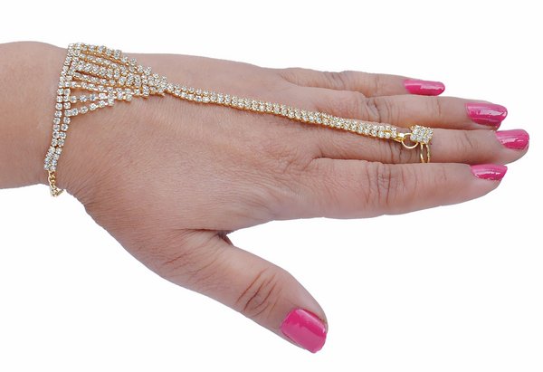 goldpolish white diamond hand ring bracelet-1454
