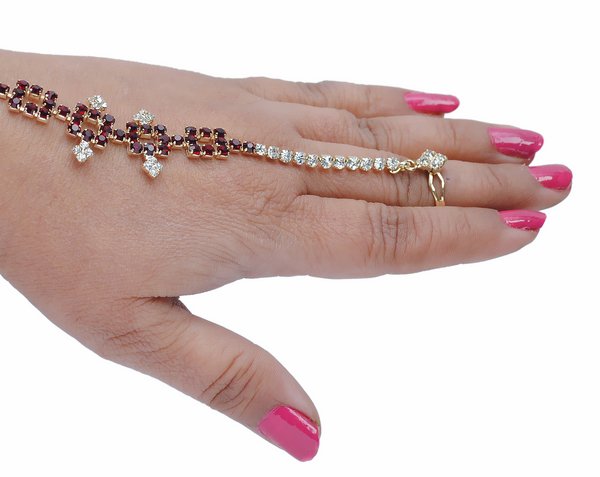 goldpolish maroon and white hand ring bracelet-1455