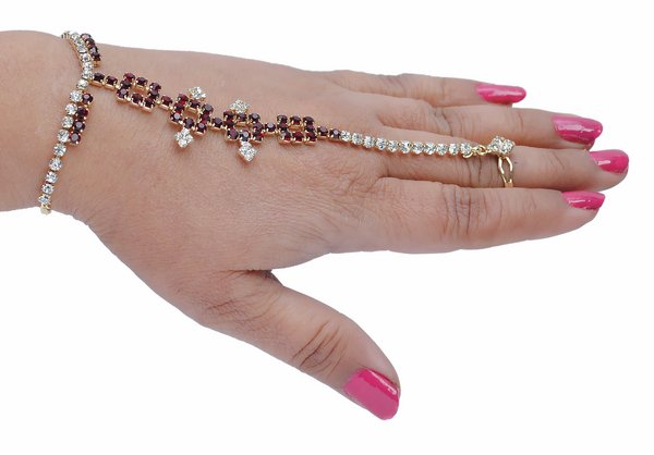 goldpolish maroon and white hand ring bracelet-1455