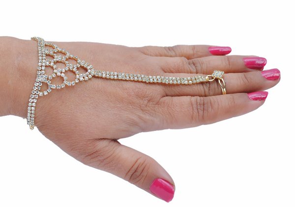 Goldpolish white hand ring bracelet-1460