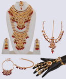 Goldpolish maroon and white bridal set-1486