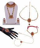 Goldpolish deep red and white bridal set-1502