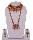 Goldpolish deep red and white bridal set-1502