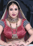 Goldpolish deep red and white bridal set-1502