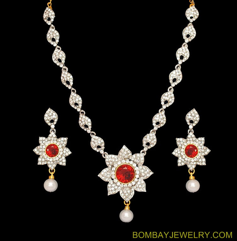goldplated deep red and white diamond set
