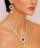 goldplated deep red and white diamond set