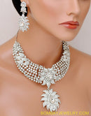 SILVERPLATED DIAMOND SET WITH TIKKA, JHUMAR