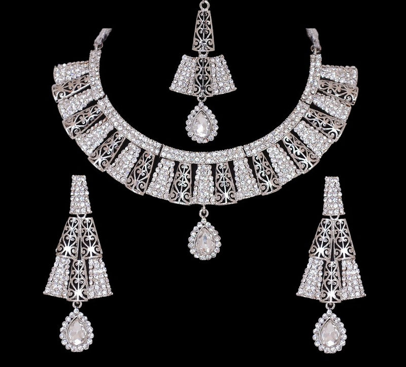 silverplated white diamond set with tikka