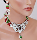 Beautiful maroon, green and silver diamond set