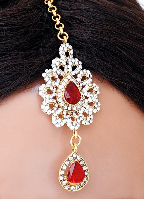 Beautiful hot red and golden diamond and pearl set