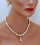 GOLDPOLISH WHITE DIAMOND AND PEARL PENDENT SET-164