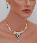 Goldpolish maroon, green and white diamond set-1519