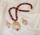 Goldpolish ruby red and white diamond pendent set-1534