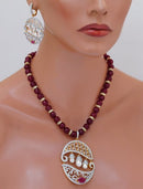 Goldpolish ruby red and white diamond pendent set-1534
