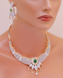 Goldpolish emaral green and white stone set-1553