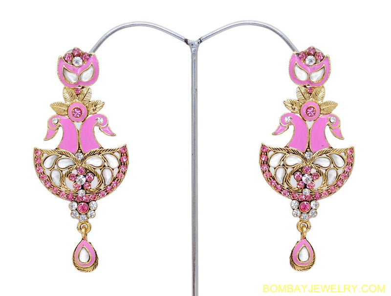 goldplated pink and white peacock earring
