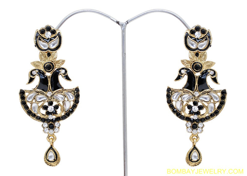 goldplated black and white peacock earring
