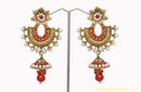 goldplated red and white diamond and pearl earring