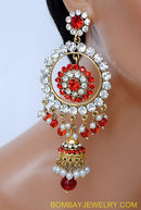 GOLDPLATED RED AND WHITE DIAMOND JHUMI EARRING