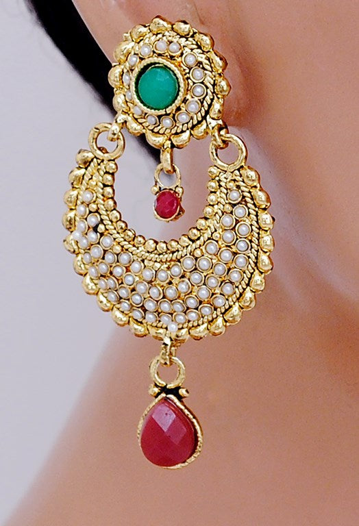 Beautiful ruby red, green and white polki earring