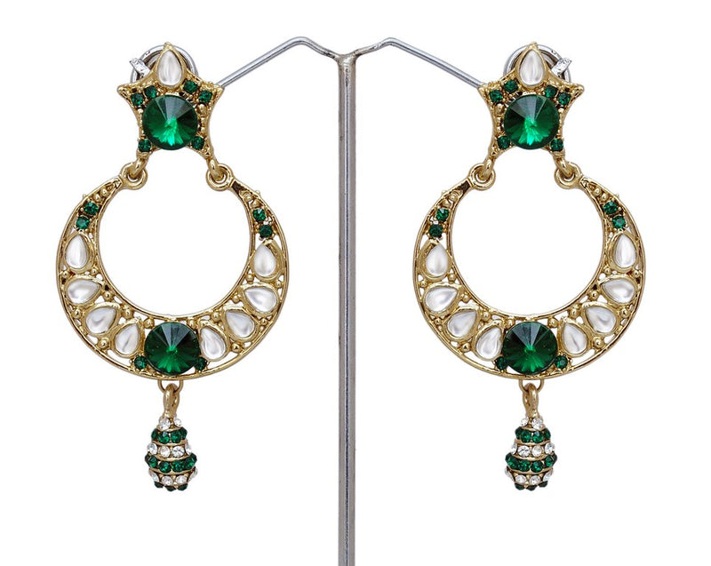 Beautiful emeral green and white diamond and kundan earring