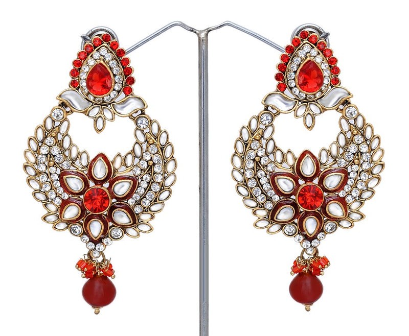 Beautiful red and white kundan earring