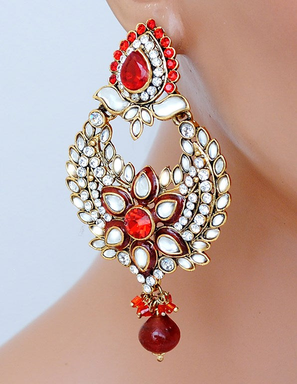 Beautiful red and white kundan earring