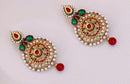 Gold polish maroon, green and white pearl and polki earring-18