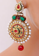 Gold polish maroon, green and white pearl and polki earring-18