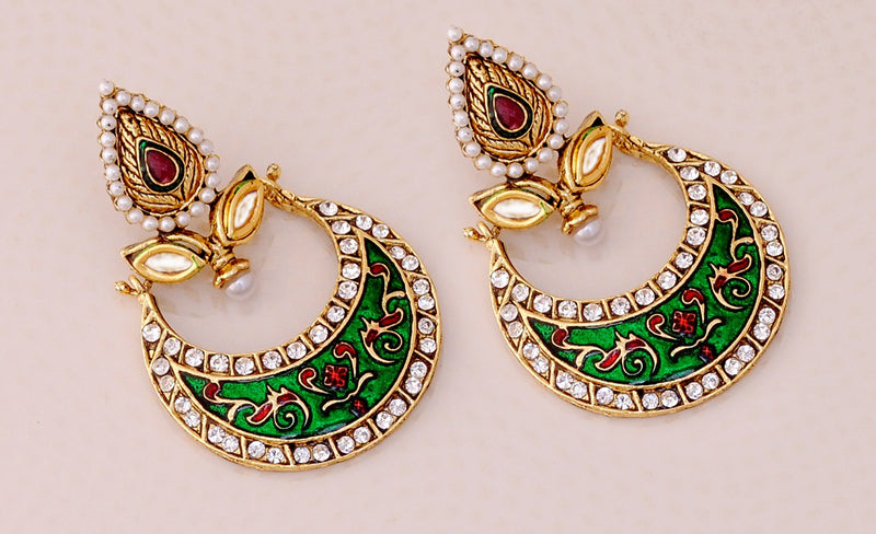 Goldplated maroon, green and white earring-99