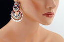 Gold polish red, blue and white diamond and pearl earring-54