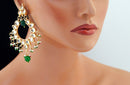 goldpolish green and white kundan earring-114