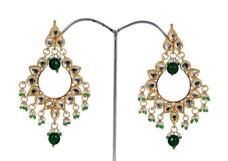 Goldpolish green and white kundan earring-120