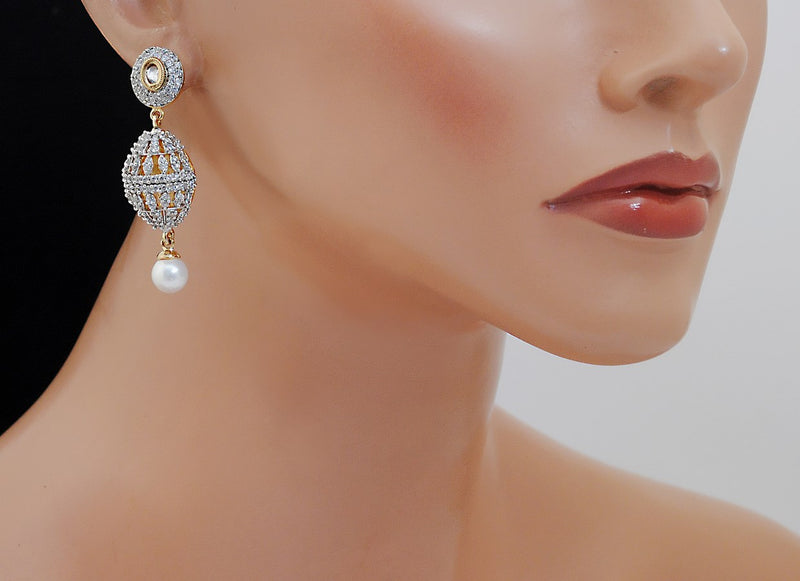 Goldpolish white diamond cz earring-405