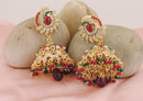 Goldpolish maroon, green jhumi earring-3344