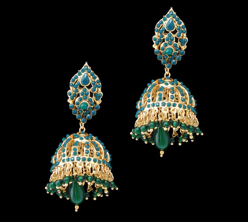 Goldpolish green jhumi earring-87