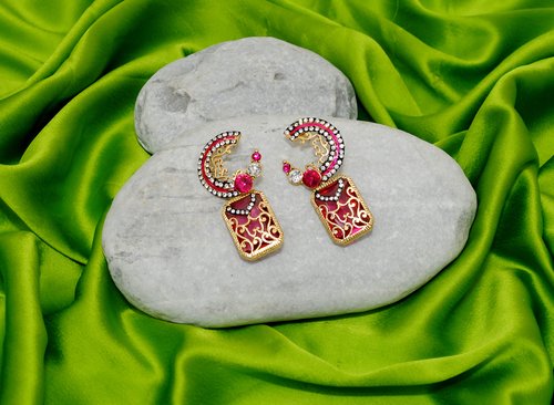 Goldpolish fusicha pink and  white diamond earring-2386