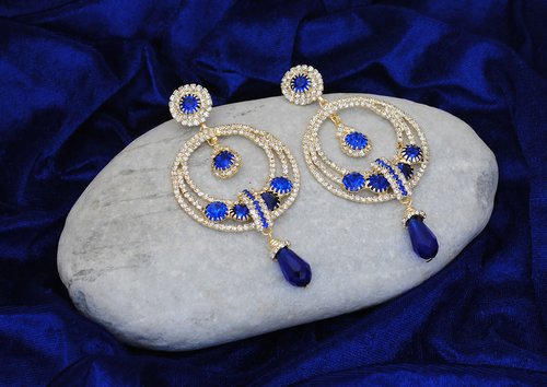 Goldpolish blue and white diamond earring-2413