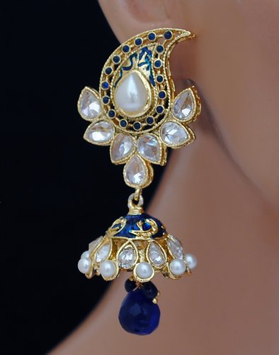 Goldpolish blue and white earring-2426