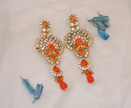 Goldpolish orange and white earring-2428