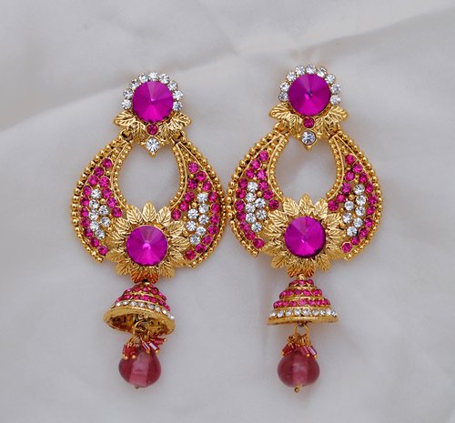 Goldpolish deep fusicha pink and white earring-2438