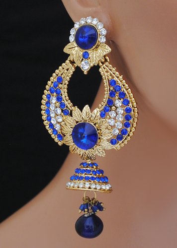 Goldpolish blue and white earring-2439