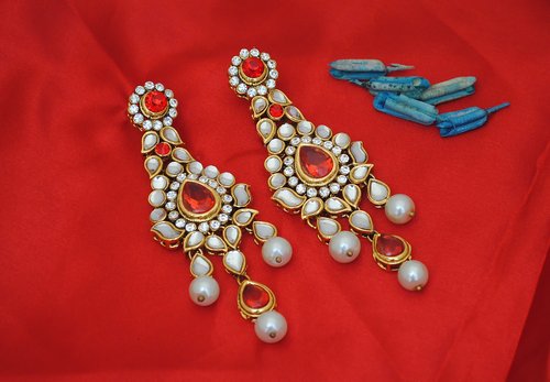 Goldpolish red and white earring-2441