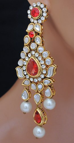 Goldpolish red and white earring-2441