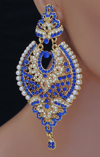 Goldpolish blue and white earring-2448