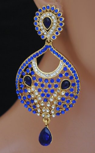 Goldpolish blue and white earring-2453