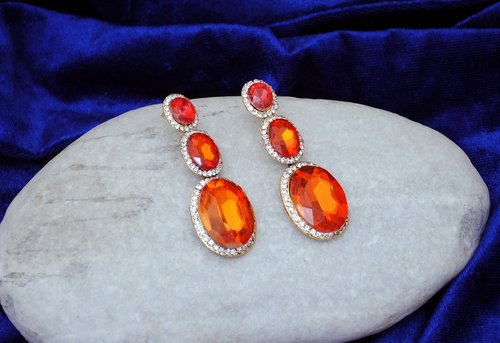Goldpolish orange and white earring-2470