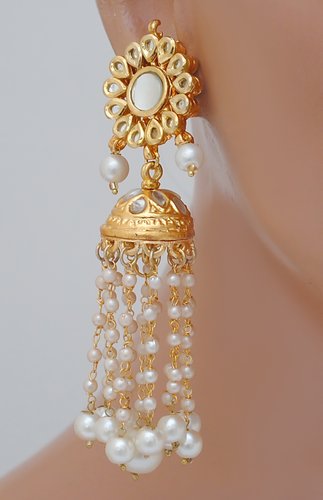 goldpolish white jhumi earring-2480