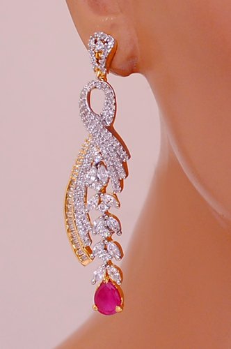 Goldpolish ruby red and white earring-2494